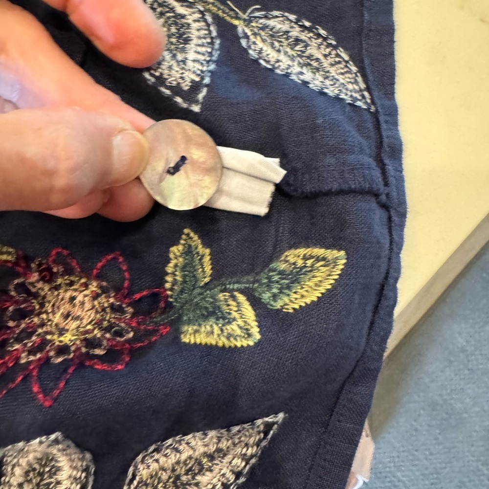 Jonny was navy blue Linen embroidered blouse - Picture 12 of 12